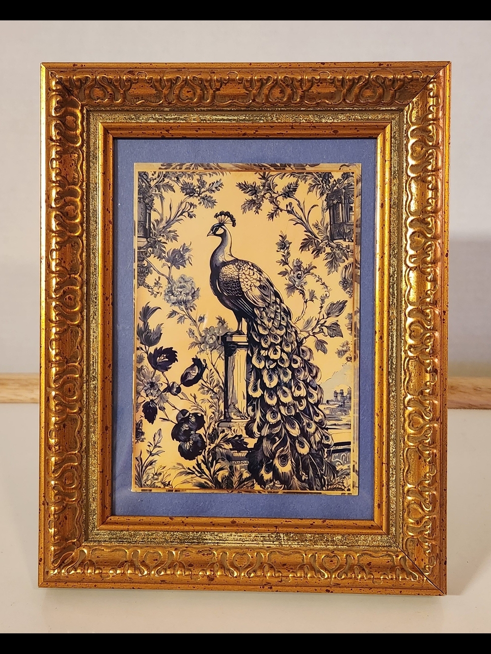 Vintage Style Ornate Gold Framed Peacock Tabletop Decor